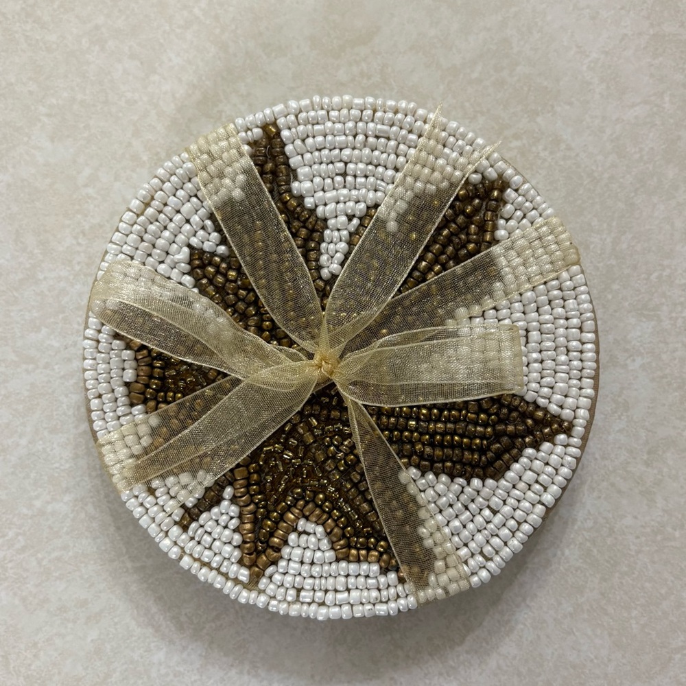 Gold Maple Leaf Beaded Drink Coasters (Set of 4) New